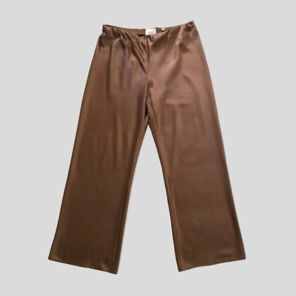 Vince Mocha Brown Neutral Satin Wide Leg Pull On Dress Pants Trousers NWOT - XL - Picture 1 of 7
